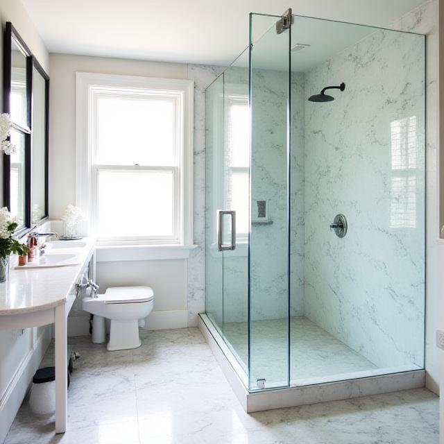 Monochrome marble bathroom renovation