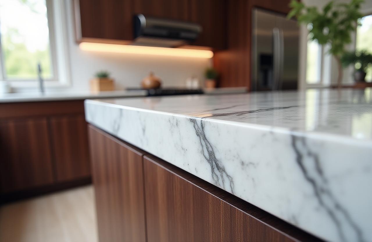 Architectural kitchen detail with marble and wood harmony