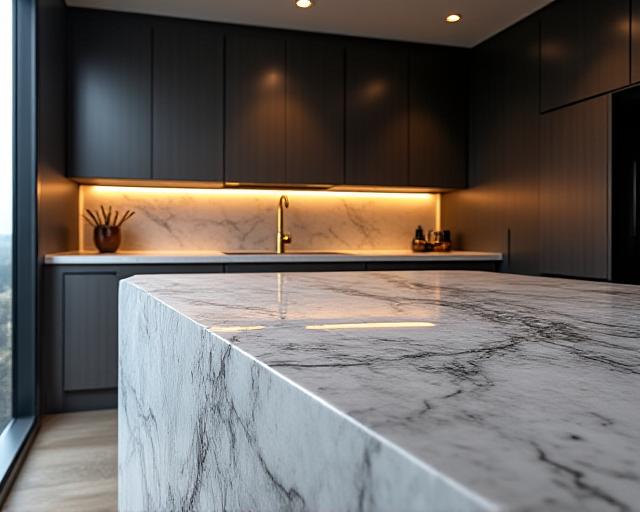 Contemporary kitchen detailing with stone island