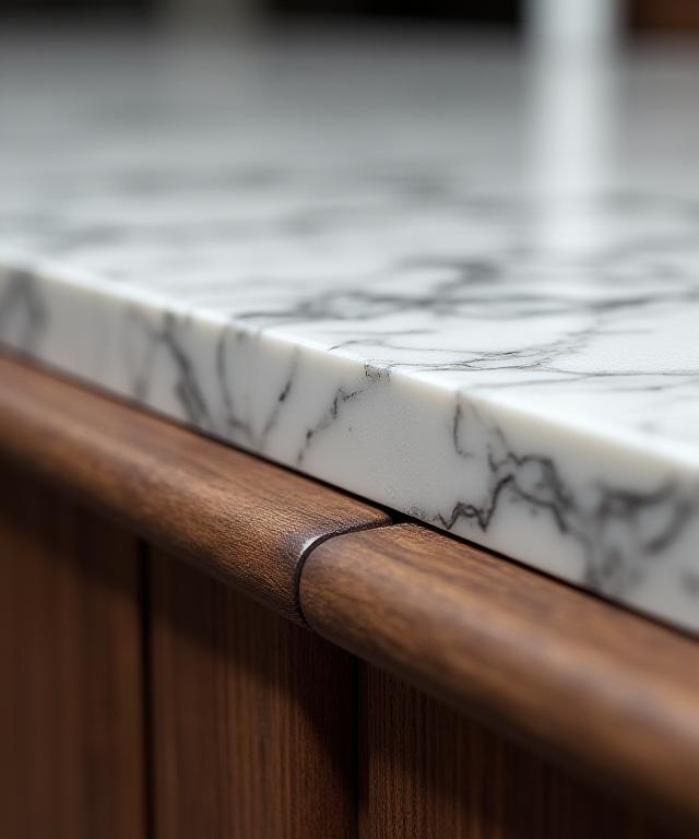 Close up of luxury stone and wood joinery